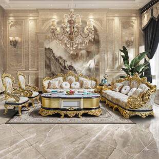 法雕式奢华实箔木花沙发欧式客厅贴金进全口布艺别墅高端92466沙