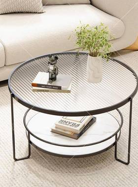 红奶油玻璃茶几小户型XLS客厅形角圆几家风用极简迷你桌子网现代