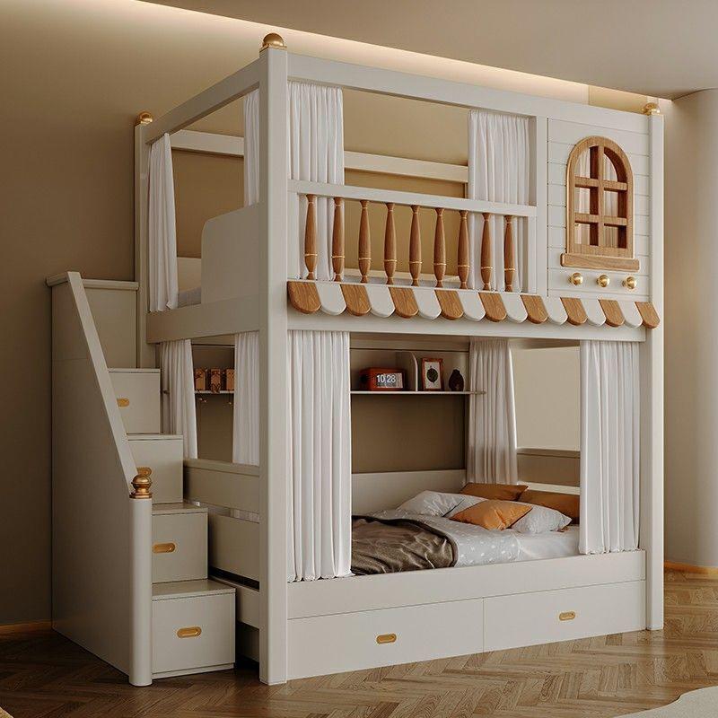 铺全实木儿童床上下床双层床同宽上JJC下高子母护栏城堡树高低屋