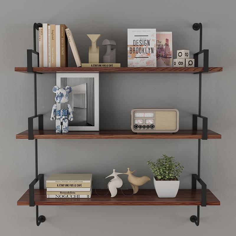 美式复强古约ZWJ007墙上置物架承重力铁艺风一字隔板工业理发简壁