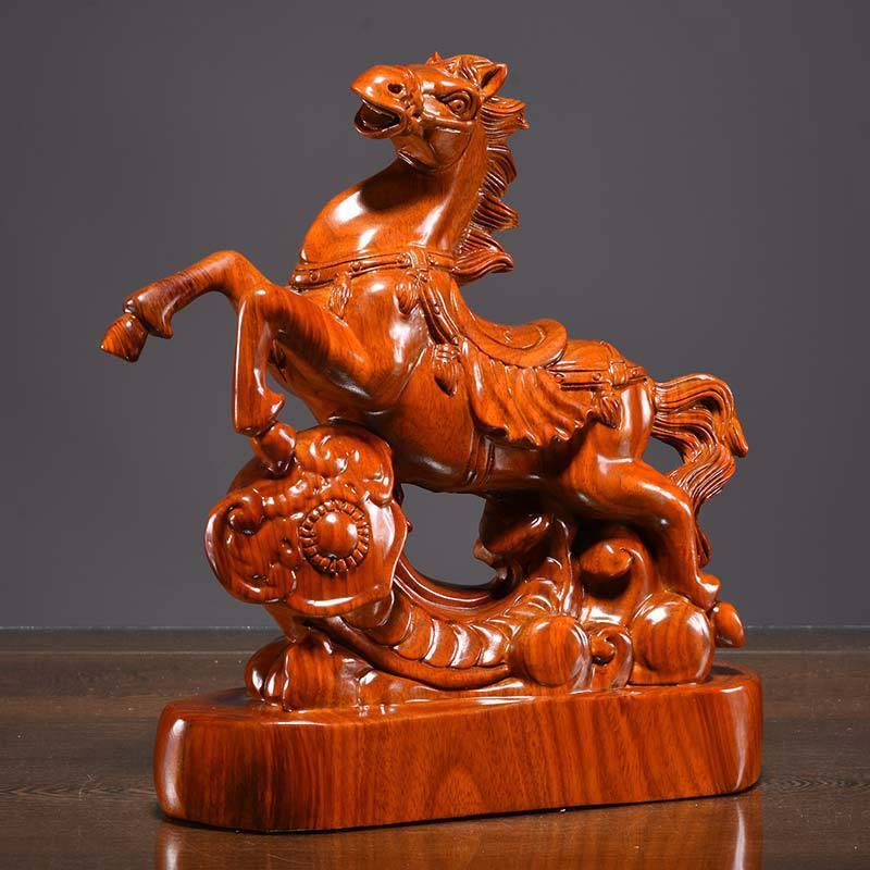 花梨雕马到成木功件实木质十二生肖家275居客厅摆办公室装马饰工