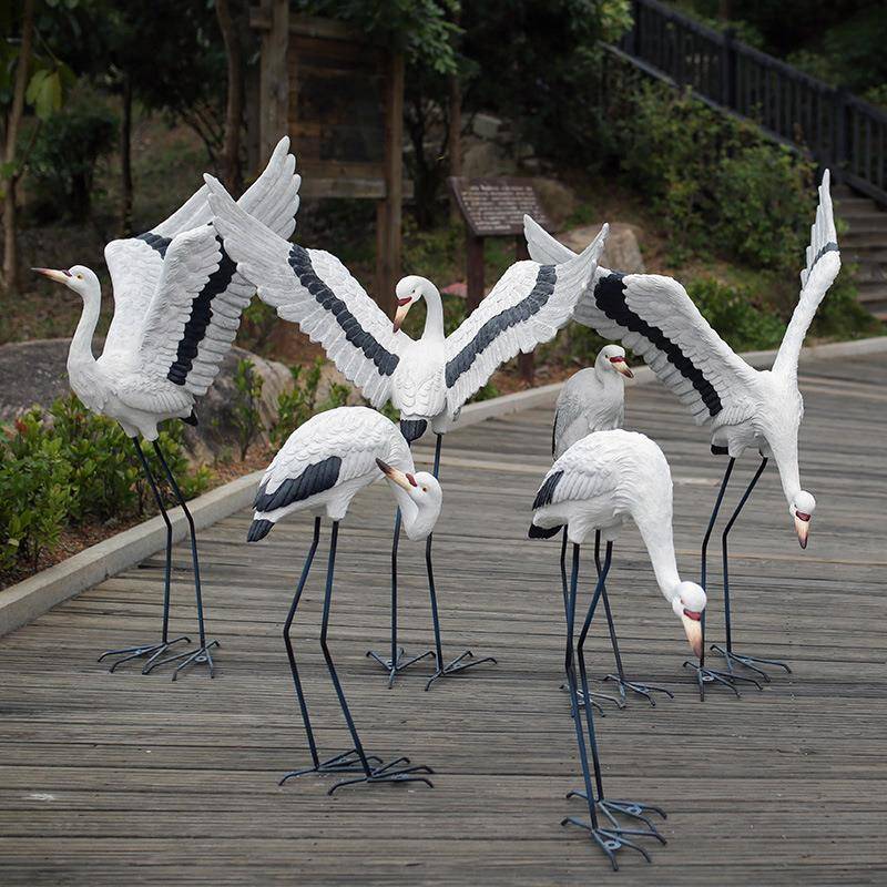 园户外林观摆件490假山水池摆设仿真白鹭璃树脂玻钢景仙鹤雕塑工