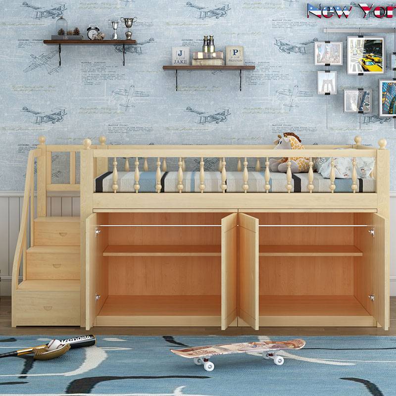 7K实木成人衣柜床半高儿童床上床下柜多功能大容量储物床现代简约