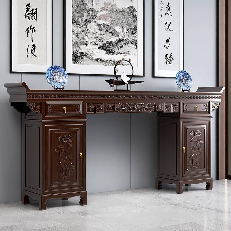 中堂件002546套桌八仙桌中柜式全实木雕花体条六案堂屋供桌神台翘