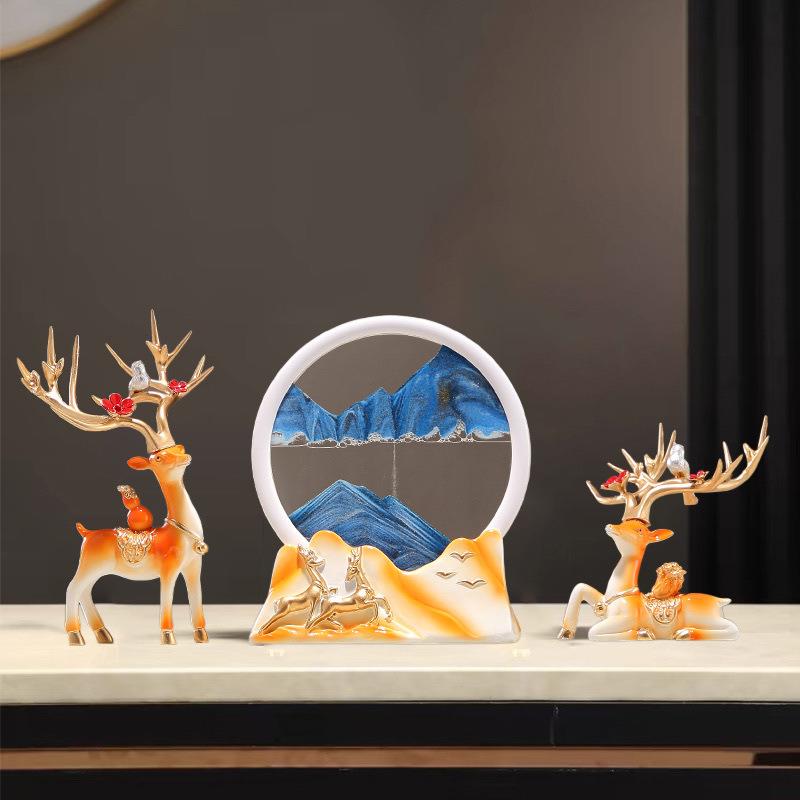 沙漏创意摆流沙件招财鹿厅客玄画关酒柜电576视柜办公