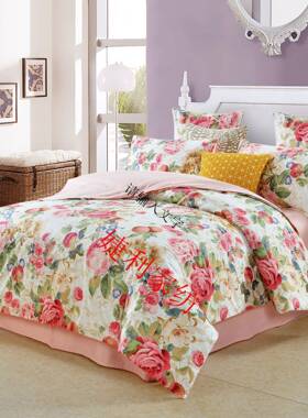 奢华美式60支缎棉印花长绒棉SCL四套件全被套家纺贡四件套