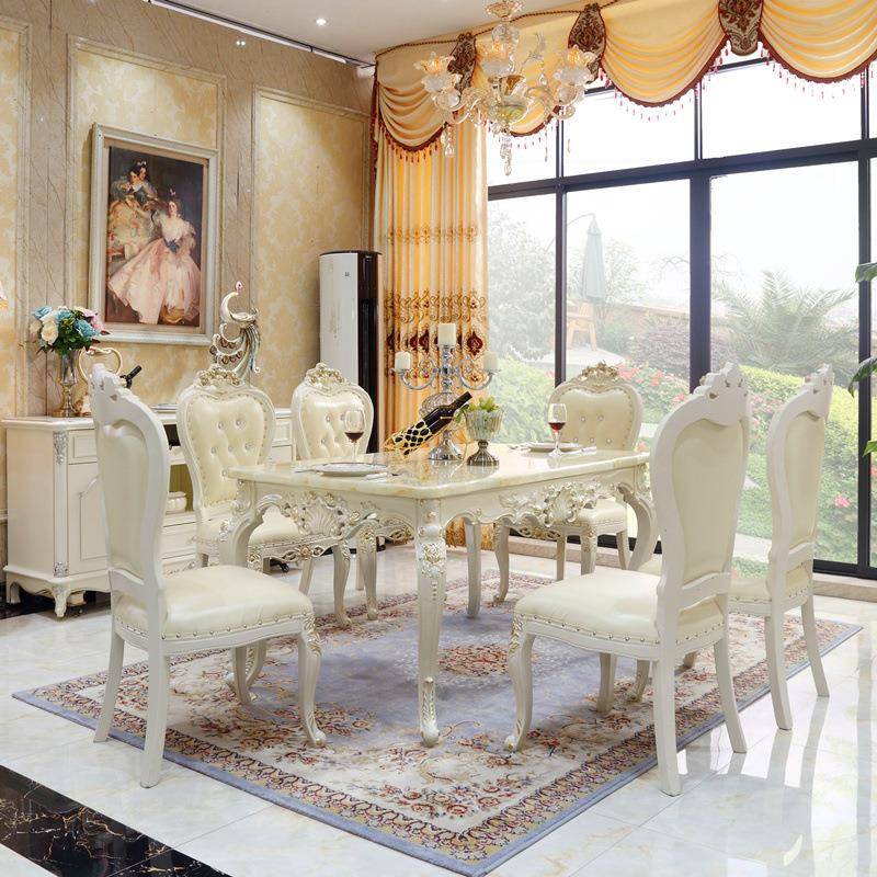 欧式餐桌椅橡雕花大理石JSD椅式子家用小户型欧桌面客厅长木方形