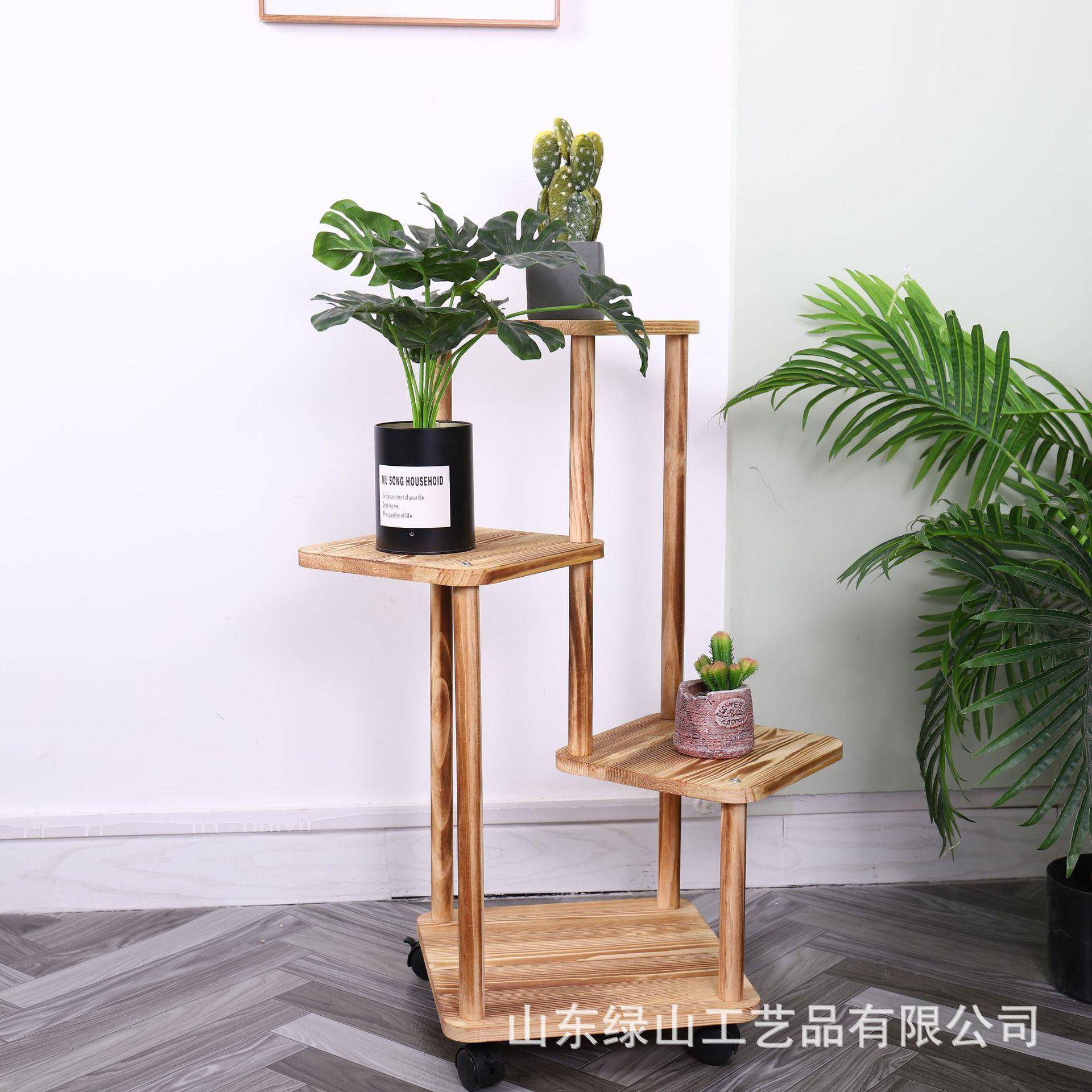 EEZ现货质落地式花架内客厅绿萝盆栽架木带滑轮可室移动物多层植