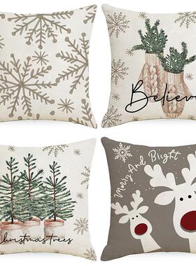 时尚圣诞节抱枕套 舒适仿亚麻质感靠枕套 MERRY CHRISTMAS TQ
