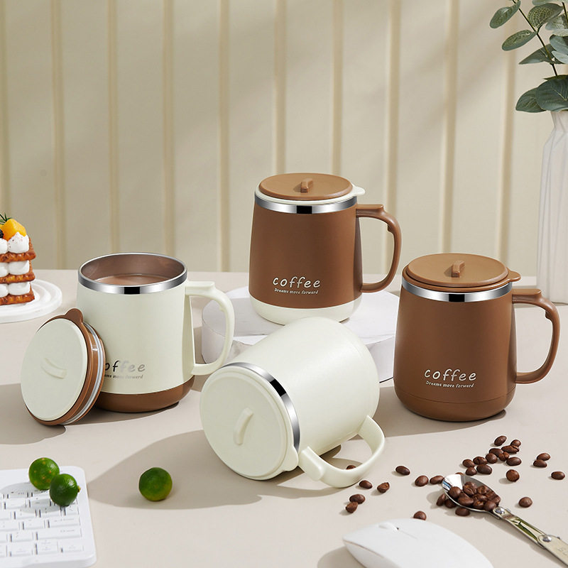 水杯男女生新款2024杯子带盖带勺子办公室茶杯保温杯咖啡杯马克杯