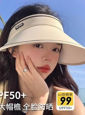 夏季空顶uv防晒帽女紫外线遮阳帽户外骑车太阳帽多巴胺糖果系帽子
