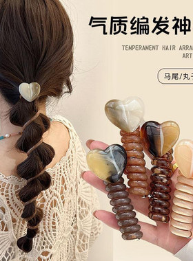 复古爱心泡泡辫头绳2025新款高端电话线发圈女高级感扎高马尾发绳