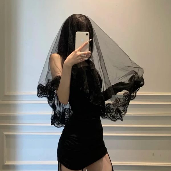万圣节利cos网纱哥特2k女亚鬼新娘圣母玛修头纱发饰Y头饰黑色蕾丝
