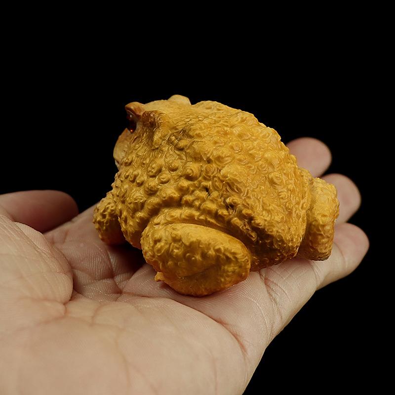 黄LAU杨木文蛙玩手把件招财金蟾蟾蜍雕青蛙牛动物木质刻工艺雕摆