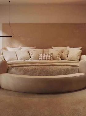 圆床店现代简约双人婚床卧公主大圆床酒宾风馆民EOR宿奶油主轻奢