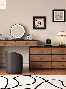 润实广盛2收0化25款中古风木梳妆台复古风DEY一体妆桌卧室纳柜化