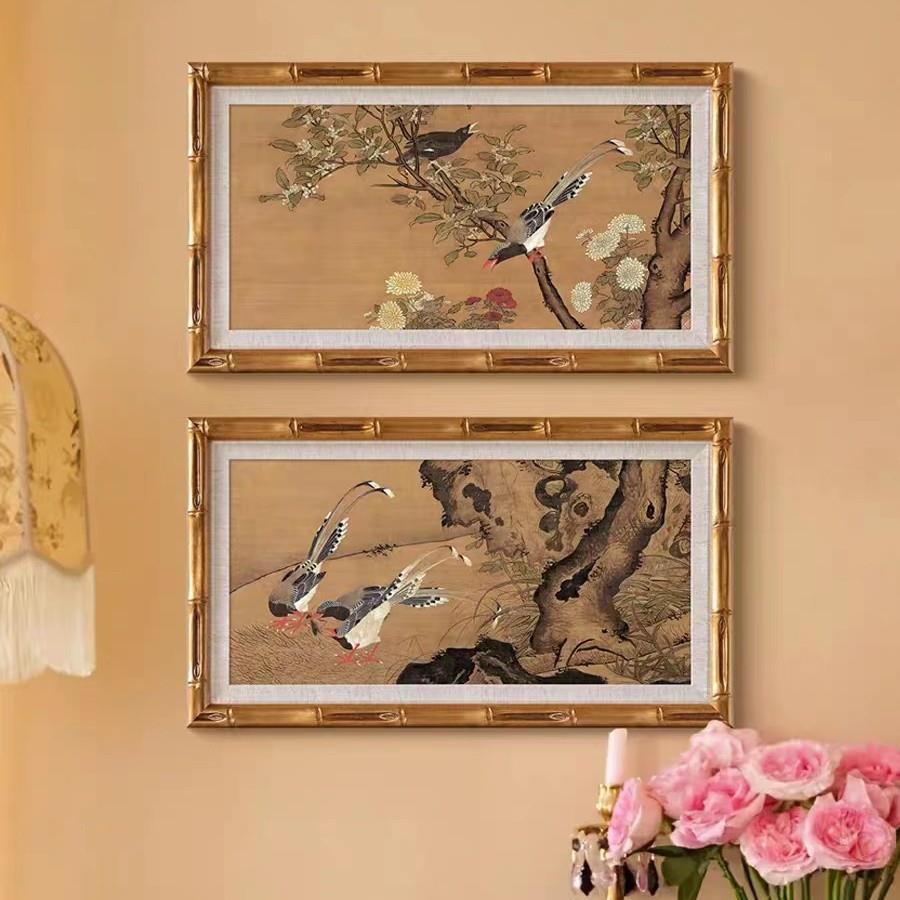 菊桂山禽》中国风客厅玄关壁炉EEE装画饰新中《式书房挂画花图卉