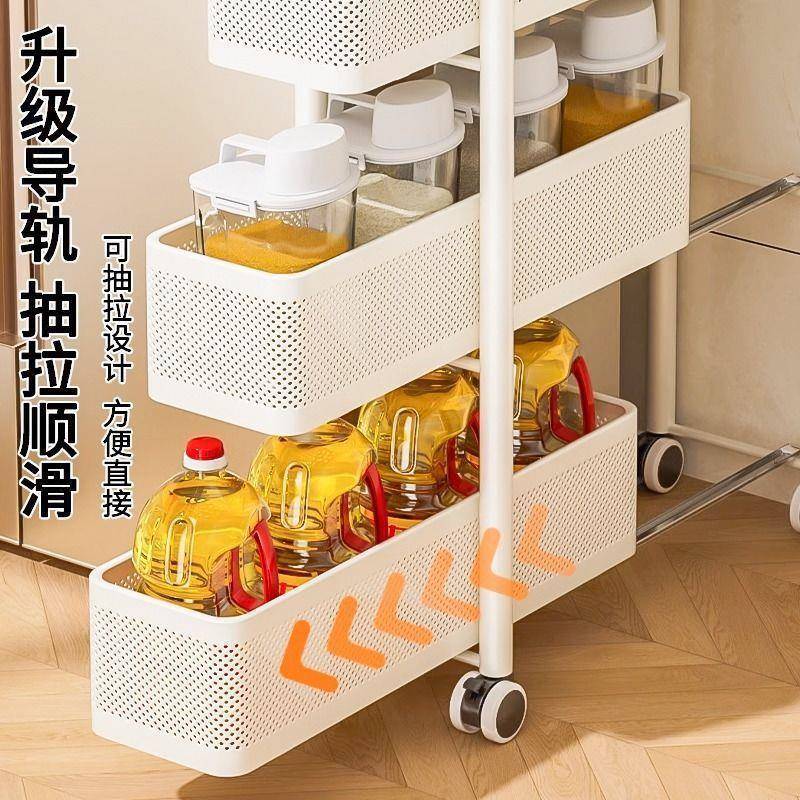 qh厨房夹缝置物架冰箱侧面可抽拉柜卫生间小推车极窄缝隙落地收纳
