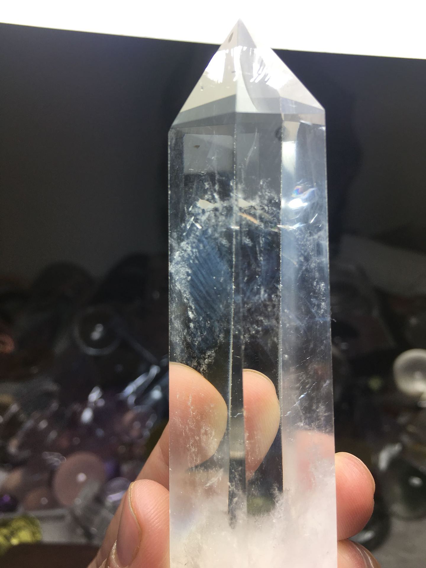 天然白水晶柱单晶柱原石摆件 大六棱柱客厅书房 带蓝针
