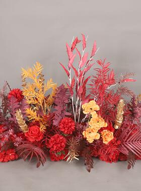 仿真引路花引排婚庆大红色系路花T台布花艺ZOP排花商场置舞台装饰