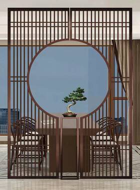 中式仿屏风玄关隔断墙客厅新酒店茶室餐厅沙发现简约QUN代镂古空