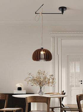日式可移复位餐厅吊灯艺术创意民宿实木摇LPI古南臂伸缩单头瓜灯