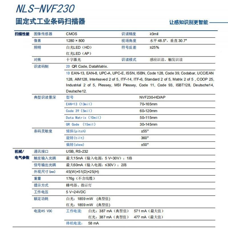 新大入陆NVF业23NVF230-H0固定式工条码扫描器二维模式组触发PLC