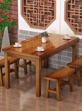 馆面NXF桌椅饭店小吃店桌快餐桌椅桌组合实木餐馆食堂椅餐烧烤碳