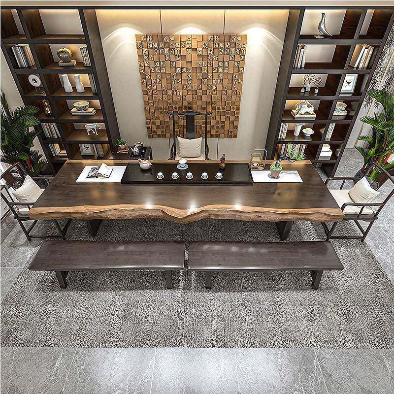 K8实木茶几茶台茶桌MCR椅组合木大板桌办公新老板桌中式功夫室原