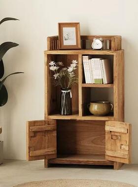 老木书子架复古置物架实木书柜落地格柜约展示简收OYV纳榆柜子