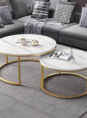 现代简约岩板茶几组合家民宿大小套岩圆板形茶几用PVE客厅子母茶