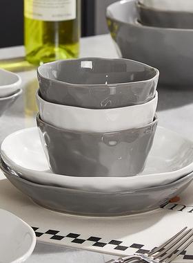 釉下彩碗具盘餐灰白布纹盘家用新套款碗碟装碗AIW盘餐具整碗套微