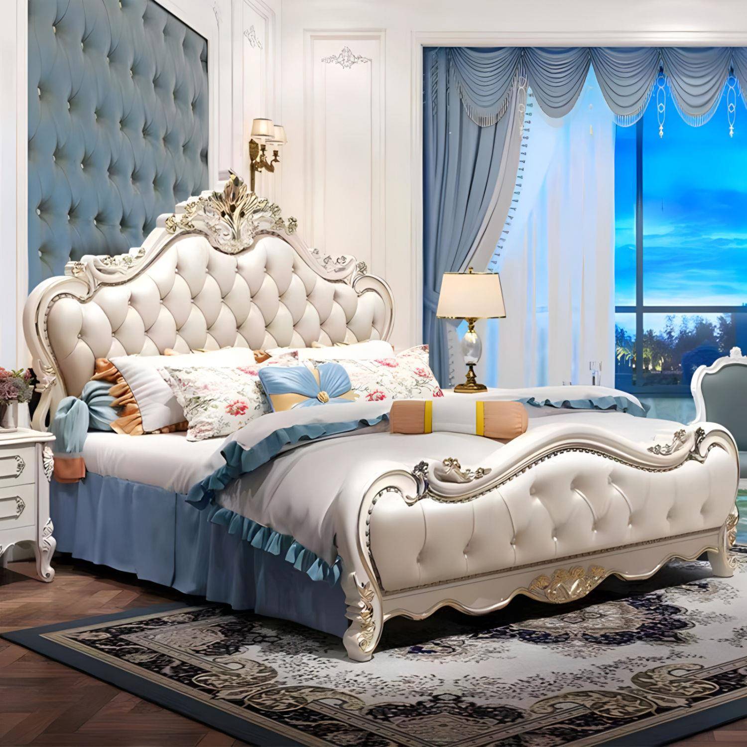 式床双人美奢华式高主卧实木床现代档白PVY色公主欧床简欧家用婚