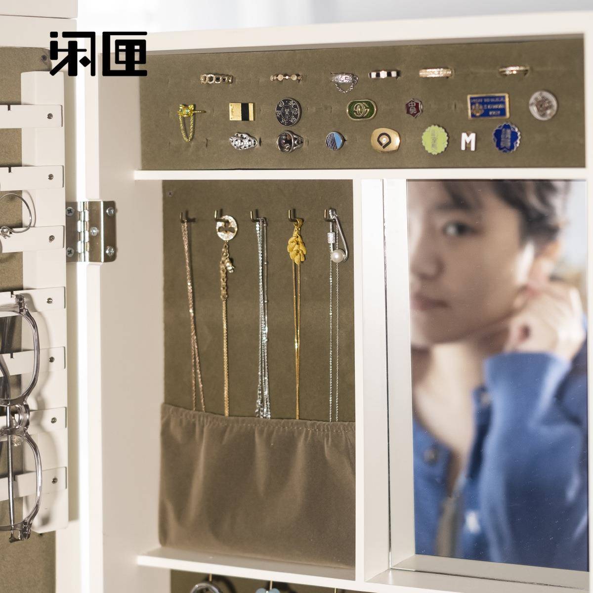 木质家穿衣LPG镜全身落地镜卧室转旋收纳挂衣用架一体收纳镜柜可