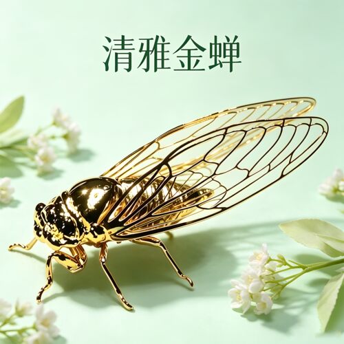 精工立体金蝉通透羽翼金色小摆件