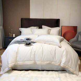 床笠简约酒店白色床上用品2 纯色轻奢100h支长绒棉四件套1.8床单