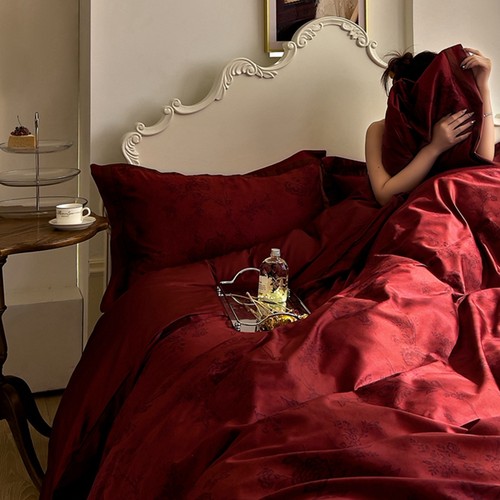 新囍 100支澳棉长绒棉高端全棉四件套大红色结婚中式婚庆床上用品