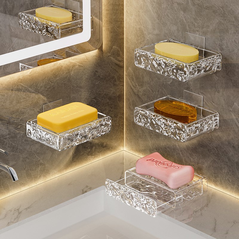肥皂盒壁挂式卫生间免打孔家用浴室收纳双层墙上香皂置物架沥水盒