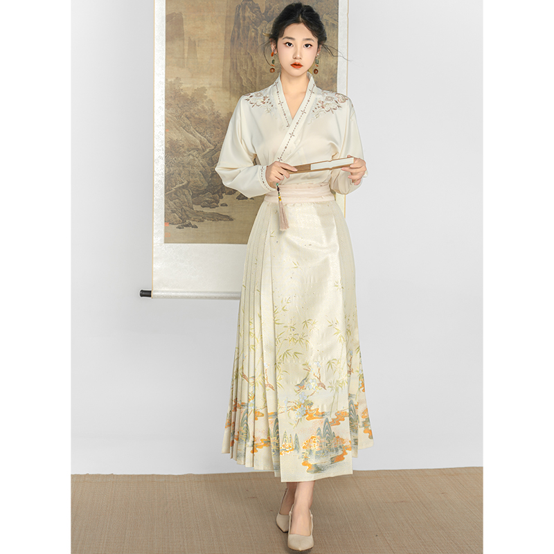 新中式高端织金马面裙套装女春季款日常国风明制汉服2024新款龙年