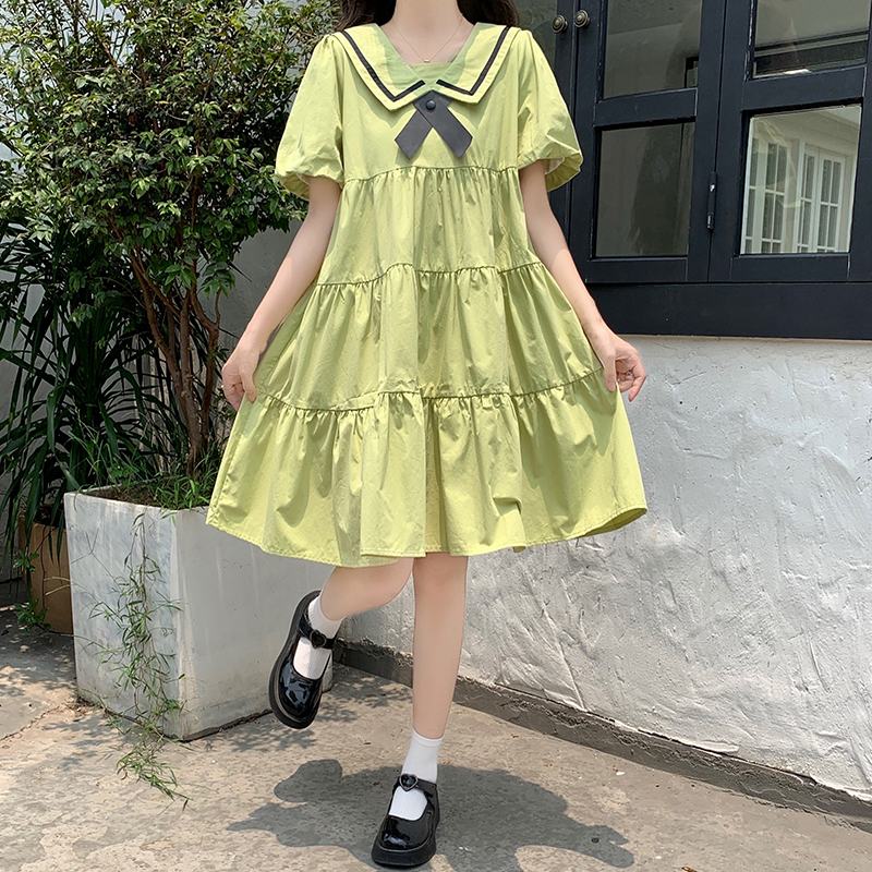 女大童连衣裙夏季胖女孩宽松洋气12-15岁初中生森系甜美蛋糕裙子