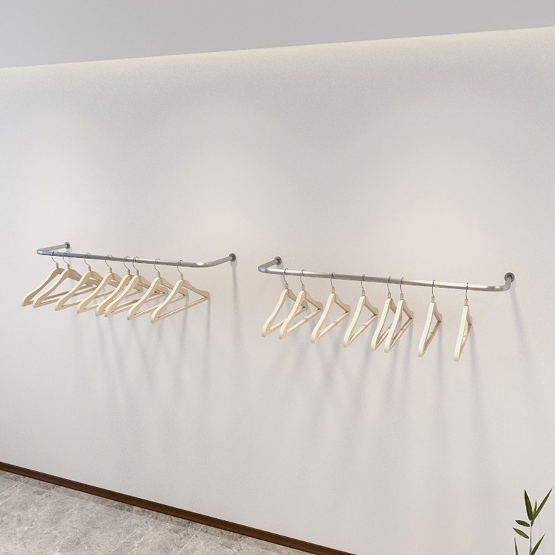 服装店展示架上墙拉丝银女装店挂衣架壁挂高档侧挂衣架不锈钢货架