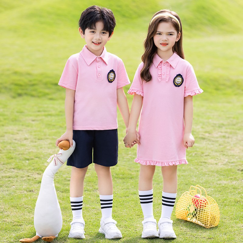 夏季女童连衣裙男童短袖套装英伦学院校服班服幼儿园园服毕业服装