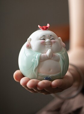 【福运当头】创意陶瓷弥勒佛茶桌装饰小摆件个性茶宠茶台配件摆设