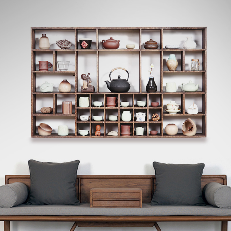 实木博古架茶杯架多宝阁挂墙紫砂壶架茶具收纳置物展示架茶架壁挂