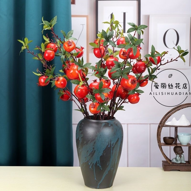 石榴高档干花红果子餐桌客厅仿真花花瓶插花假花树枝花束装饰摆件