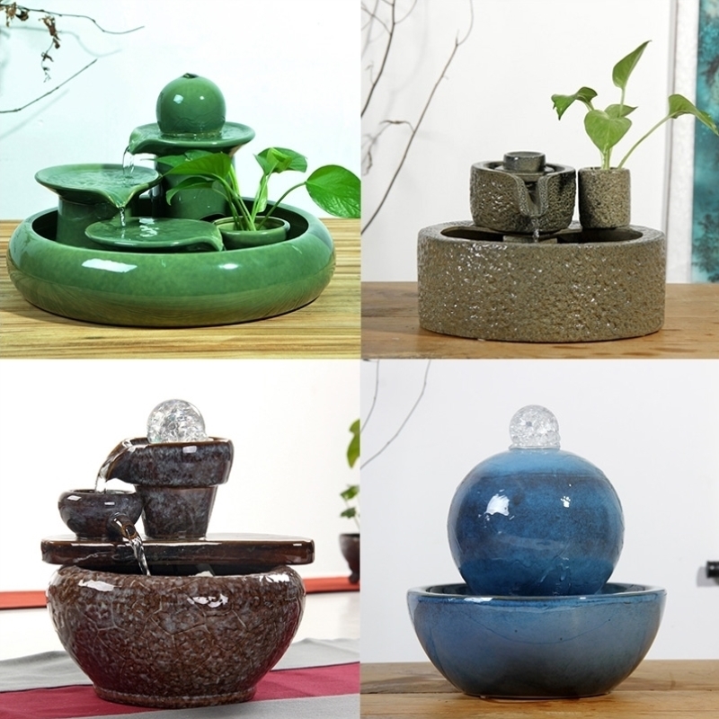 陶瓷招财流水摆件办公室庭院喷泉客厅加湿器水循环风水轮鱼缸玄关