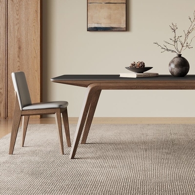 中古黑色岩板餐桌小户型家用意式极简2025新款复古实木餐桌长方形