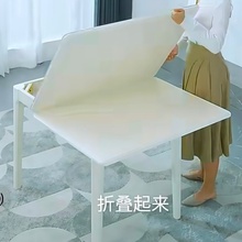 全白岩板折叠餐桌家用小户型奶油伸缩餐桌椅组合现代简约实木桌子