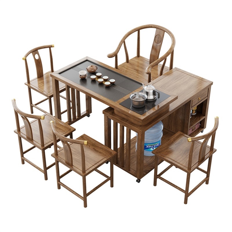中式茶桌小型家用泡茶台阳台客厅360旋转一体家用移动式茶台茶几