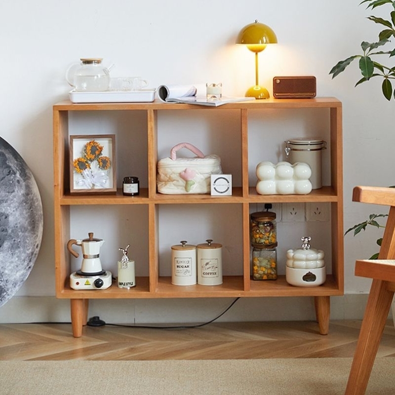 实木书柜落地置物架书架樱桃木橡木家用客厅卧室收纳储物柜可定制